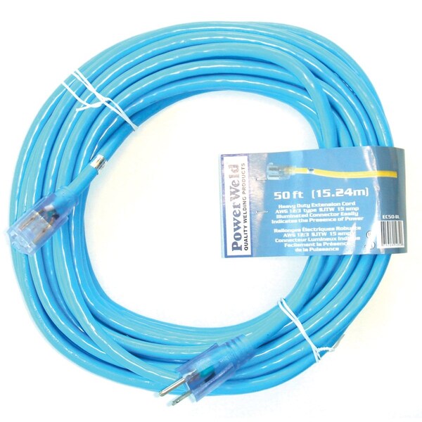 Powerweld SJTW Extension Cord, 12 AWG, Indoor/Outdoor, 12/3, 1 Outlets, Blue, 50 ft EC50-BL - main